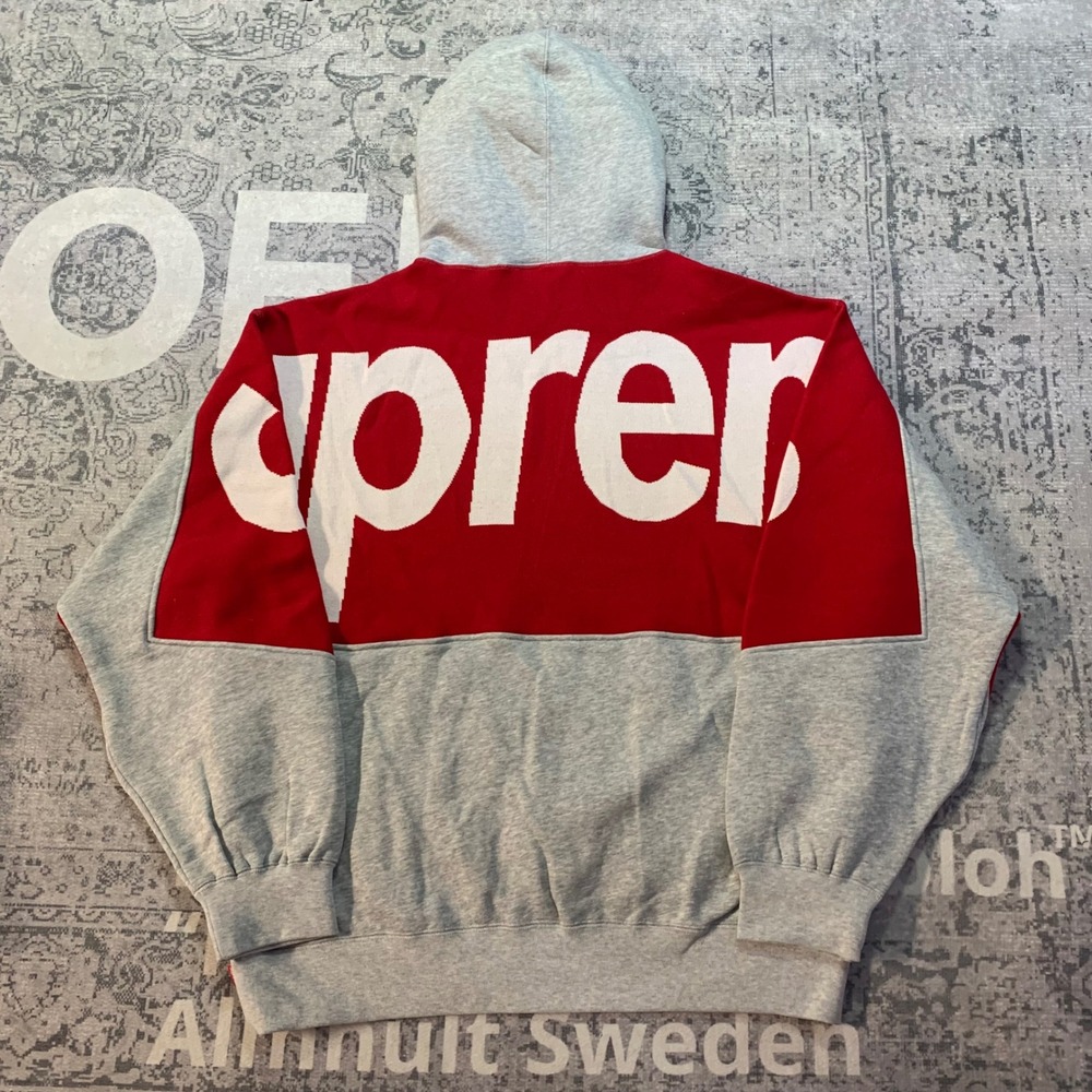 Supreme Big Logo Jacquard Hooded Sweatshirt Heather Grey FW23SW81 Mens Medium - Picture 2 of 9